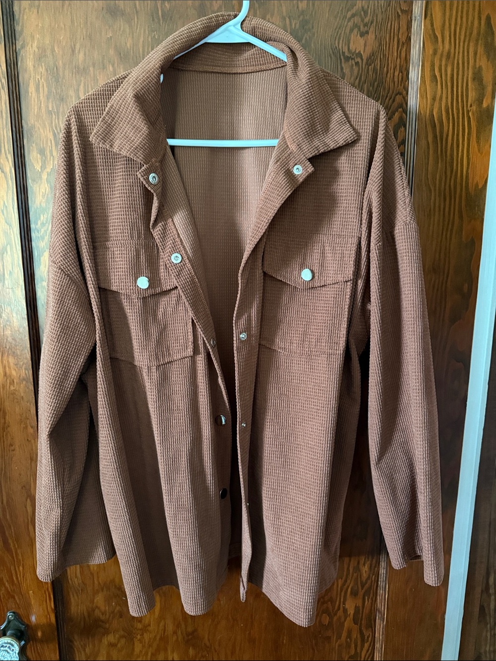 Brown Women's Waffle-Knit Shacket - Casual Lightweight Jacket